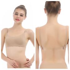 Nude Dance Bra.Seamless Clear Back.Skin.Clear & Flesh Adjustable Straps.Fast UK