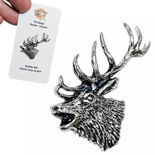 Red stag head - head, pewter