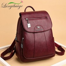 Anti-theft Leather Backpack Women Vintage Shoulder Bag Ladies High Capacity - UK