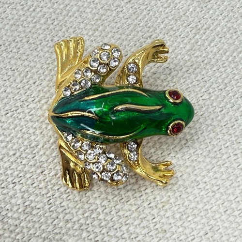 Enamel rhinestone frog brooch - enamel,