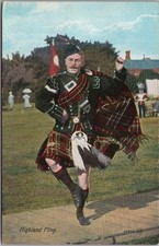 Vintage 1910s SCOTLAND Postcard "Highland Fling" Scottish Man in Kilt, Dancing