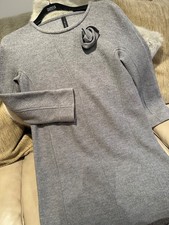 Marccain 100% virgin wool grey dress N2 UK 10 pull over head boiled wool fabric