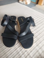Peacocks Strappy  Open Toe Wedges Size 7 In Black Not Worn Still Has Price Tag