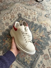 Alexander McQueen Oversized Larry Daim Velour White Leather Red Sneakers UK 11