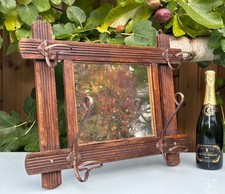 ANTIQUE FRENCH ARTS & CRAFTS COAT HOOKS, MIRRORED 6 HOOK COAT HAT RACK - 60x45cm