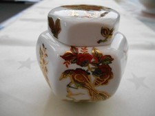 hand painted small ginger jar dark red and gold colours 
