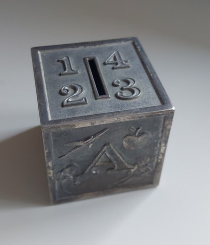 Vintage metal piggy bank cube