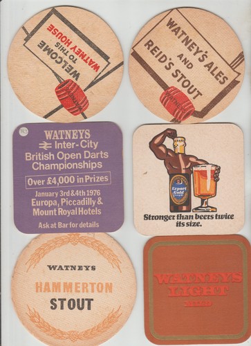 6xdifferent watneys beermats - 6xdifferent,