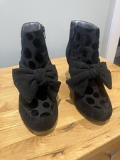 Black Suede And Velvet Boots By Ruby Shoo Size 5 With Bow  Detail