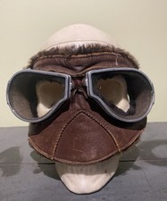 Vintage WW1 Leather And Fur Flying Goggles 