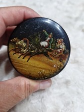 Fedoskino 1920s Russian Lacquer plate author work "Troika" palekh box rare ussr