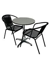 Garden Bistro Set - 2 Black Rattan Chairs & 1 Round Aluminium Table, Patio Sets