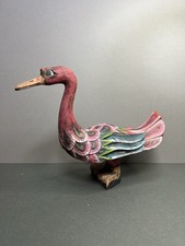 Vintage South East Asian Carved Wooden Bird, Polychrome Goose, Duck, Folk Art