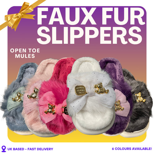 Women faux fur mule slippers - mule,