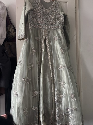 Sage green flared anarkali - green,