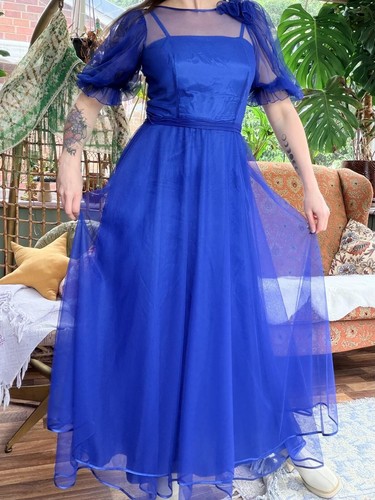 Vintage 1980s party dress blue - vintage,