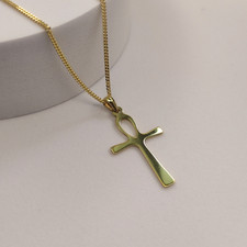 Gold on Sterling Silver Ankh Cross Pendant Necklace with 18" Chain