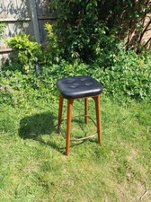 Mid Century Retro Vintage Style Black Faux Leather & Walnut Kitchen Bar Stool