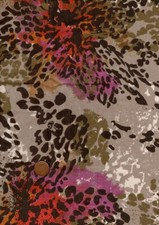 100% Cotton Fabric Impressionistic Tropical Flowers Pink Orange Browns Craft