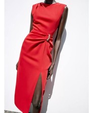 Zara New SS25 Red Crepe Midi