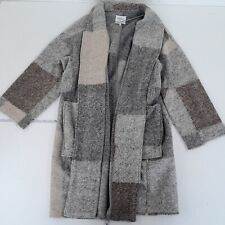 NICOLE FARHI Coat XL Grey Womens Long Overcoat Wool Blend Open Front