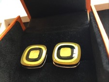 Cufflinks By Simon Carter Yellow & Black Mother Of Pearl In Silver Tone Nice Box