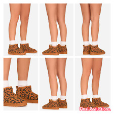 SALE LEOPARD FAUX-SUEDE LADIES SIZE 6 FAUX-FUR LINING MINI SNUGGLE ANKLE BOOTS