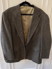 Lands End Vintage Blazer Mens 46L Dk Gray Wool Herringbone Tweed Sport Coat Suit