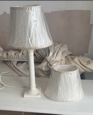 White Table Lamp with Fabric Shade – Shabby Chic / Vintage Style