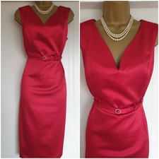 Vintage 40s 50s Dita Style Red satin pencil wiggle cocktail evening dress Sz 12