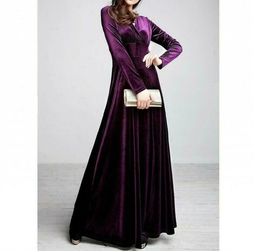Women gold velvet long dress - gold,