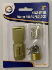 Hasp and Staple with 25mm Brass Padlock Cabinet lock small door cupboard lock 3"