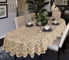 Oval Round Lace Tablecloth White Beige Table Cover Cloth Quality Large size gift