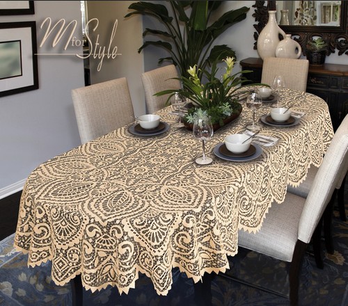 Oval round lace tablecloth - lace,