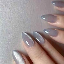 False nails Short Almond Cat Eye Grey Shiny 24pcs + FREE nail tabs BN711
