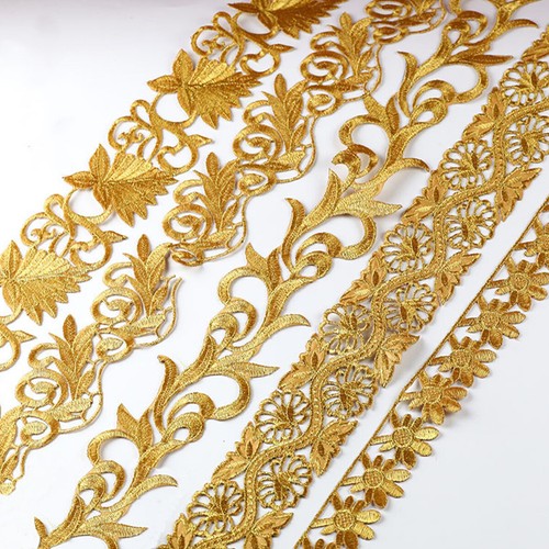 Gold silver embroidered lace - silver,