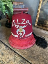 Antique Vintage Shriners Fez Hat Zelzah Red Tasselled Display Prop Jewelled