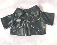 Build A Bear, Black Faux Leather, Harley Davidson Motorbike,  Biker Jacket. B596