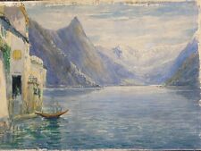Original watercolour painting by Florence Weston 1868–1942 Gandria Swiss landsca