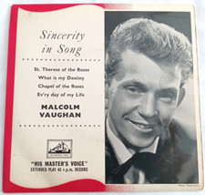 MALCOLM VAUGHAN, SINCERITY IN SONG, 1957 HMV  EP, EASY, VINYL EX, SLEEVE EX+