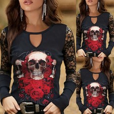Women Halloween Lace Hollow T