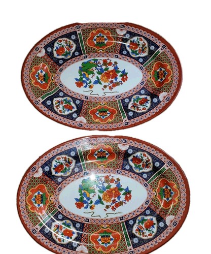 Four oval imari plates floral - oval,