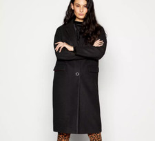 Red Herring Womens Coat Black 12 UK Relaxed Fit Long Overcoat