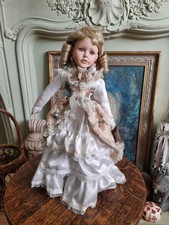 Vintage Porcelain Or Bisque Doll On Stang In Period Costume, 45cm Tall.