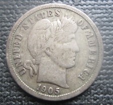 1905 S USA Silver Barber Dime