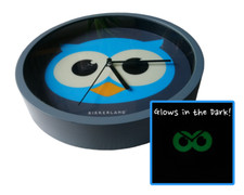 Wall Clock KIKKERLAND - Glows in the Dark - 8"  Blue Grey Owl Kids Round