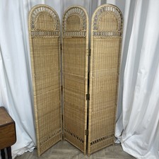 Vintage Bamboo Rattan Room Divider Screen 182cm Tall 3 Partitions Folding Boho
