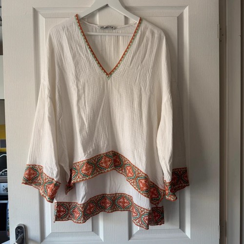 Zara white embroidered boho - white,