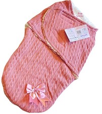 Baby Girls  / Dusty Pink Cable Swaddle Wrap W/Bow Baby Pram Nest + Sherpa Lining