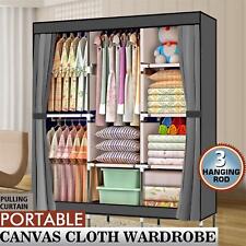 Canvas Fabric Wardrobe Large Portable Clothes Closet Storage Cupboard Dust Proof